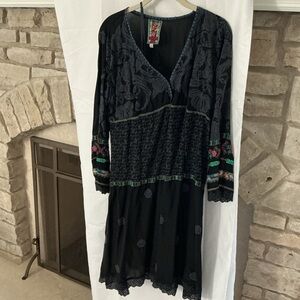 Johnny Was Black and Multicolor Long Sleeve Dress